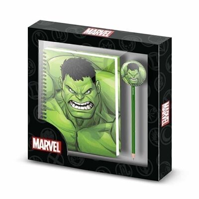 Marvel Hulk Destroy-Confezione regalo con taccuino alla moda e matita, verde