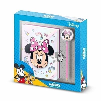 Disney Minnie Mouse Laugh-Gift Box with Diary with Key and Fashion Pencil, Pink