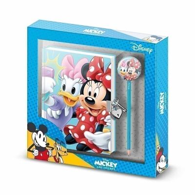 Disney Minnie Mouse Picture-Gift Box with Diary with Key and Fashion Pencil, Blue