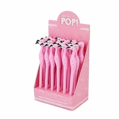 Oh Mon Pop ! Présentoir Flamingo avec 24 stylos, vert