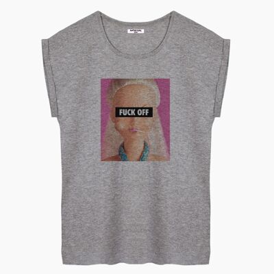 T-SHIRT FEMME BARBIE FUCK GRIS