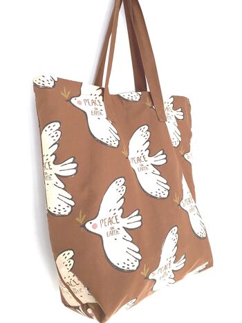 Totebag oiseau de paix marron 1