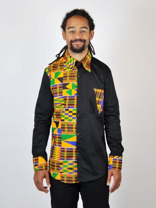 Unisex Kids African Map Kente Print T-Shirt - Black