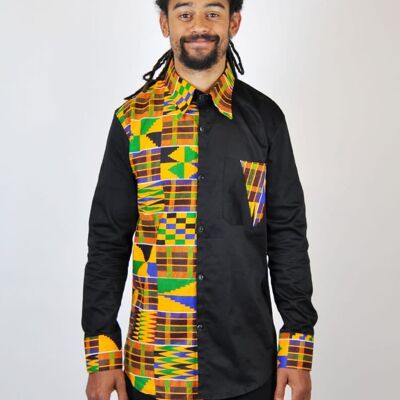 Unisex Kids African Map Kente Print T-Shirt - Black