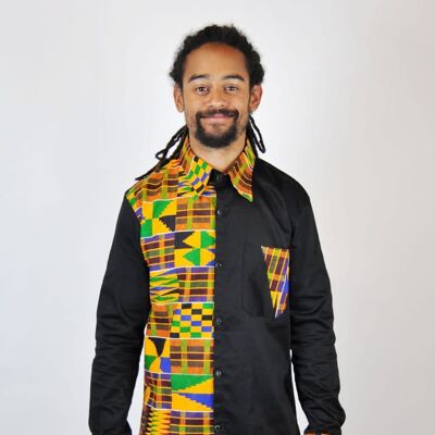 Unisex-Kinder T-Shirt mit afrikanischer Karte und Kente-Aufdruck - Schwarz