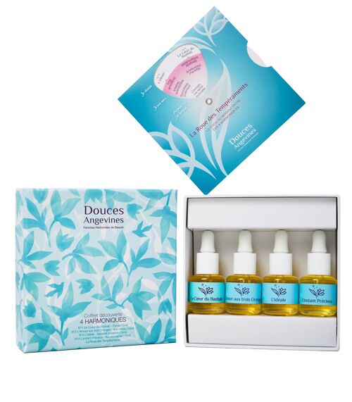 COFFRET DÉCOUVERTE 4 HARMONIQUES (4 x 15ml soins corps + roue des tempéraments)