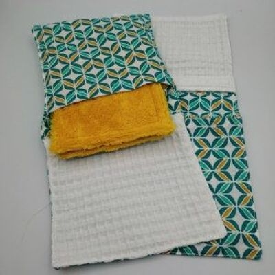 Pochette lingettes démaquillantes vert/jaune