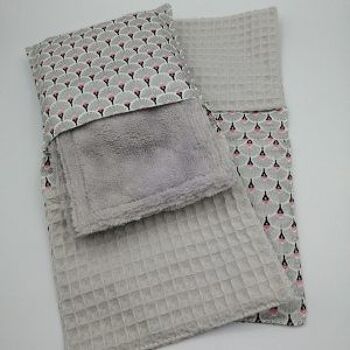 Pochette pour lingettes démaquillantes lavables gris/rose