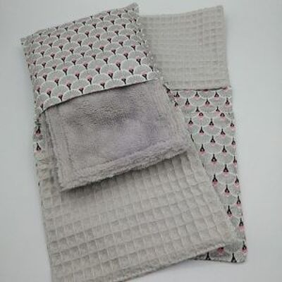 Estuche para toallitas desmaquillantes lavables gris/rosa