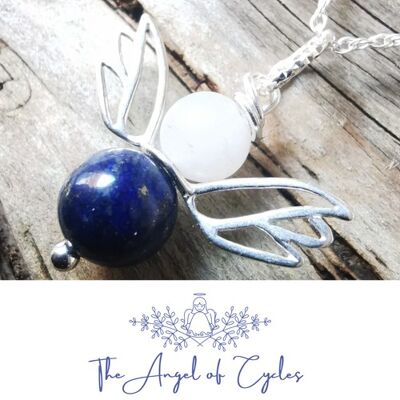 13 The Angel of Cycles - Lapis Lazuli with Moonstone Angel Pendant