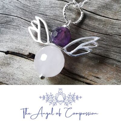 11 The Angel of Compassion, Rose Quartz with Amethyst Angel Pendant