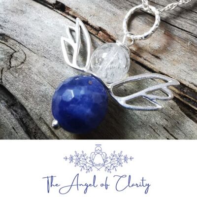 14 The Angel of Clarity - Sodalite with Clear Quartz Angel Pendant