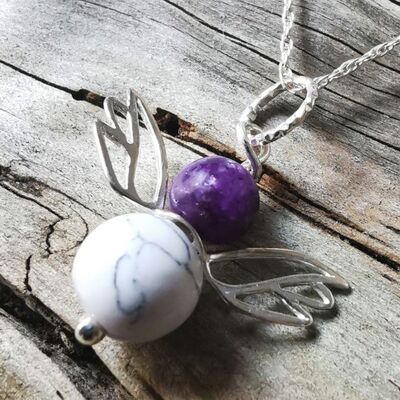 12 The Angel of Peace - Howlite and Lepidolite Angel Pendant