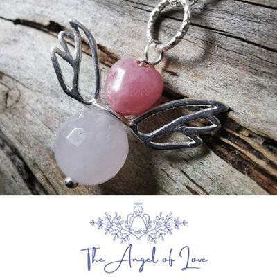 2 The Angel of Love, Rose Quartz with Rhodochrosite Angel Pendant