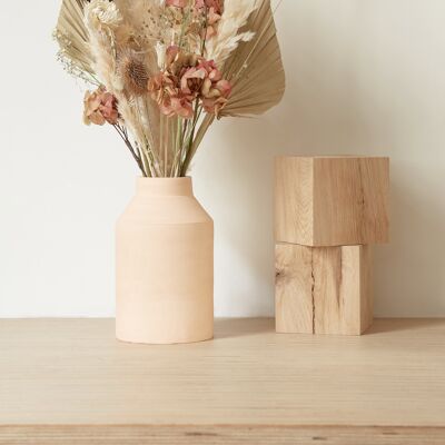 Handgefertigte Rosé-Vase „Milchtopf“ aus rohem Steingut für getrocknete Fleuyrs