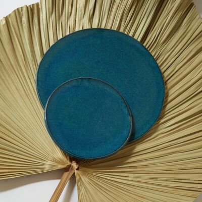 Handmade artisanal round plate dark blue Seabed 25cm