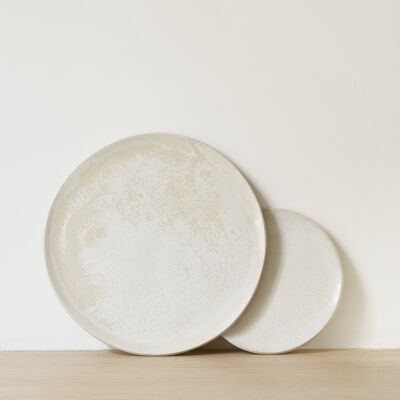 Large handmade artisanal round plate Snow 25cm