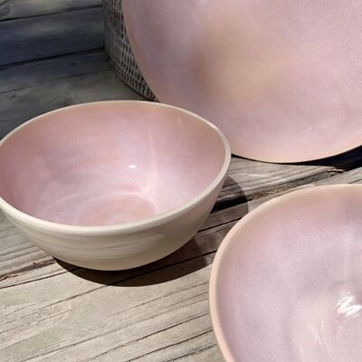 Raw ceramic stoneware bowl & powder pink handmade aperitif