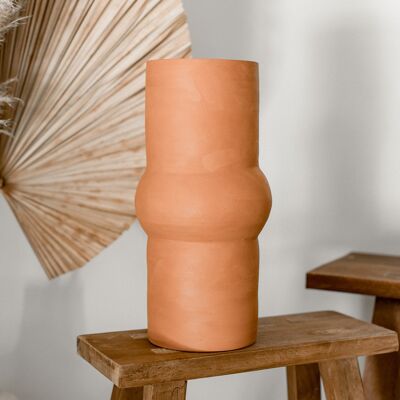 High vase in raw terracotta clay handmade artisanal