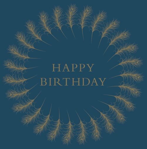 Gold Feather and Teal Birthday Card