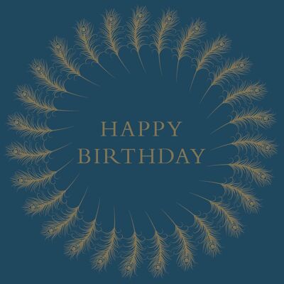 Gold Feather and Teal Birthday Card