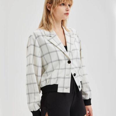 Checkered Relaxed-Fit Jacket - White - S