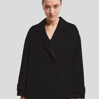 Hip Length Wool Coat - Black - M