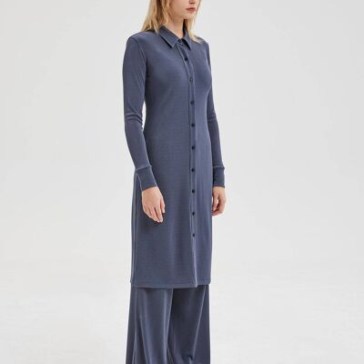 Fitted Ribbed-Knit Dress - Stormy blue - XL