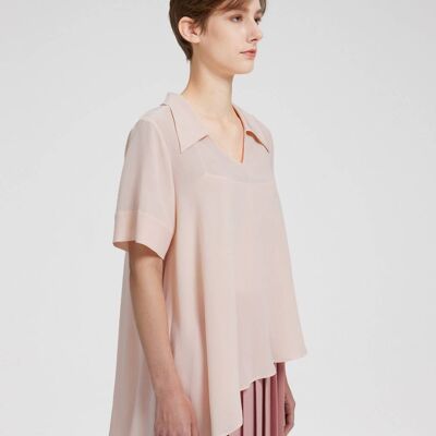 Short Sleeve Silk Top - Blush - M