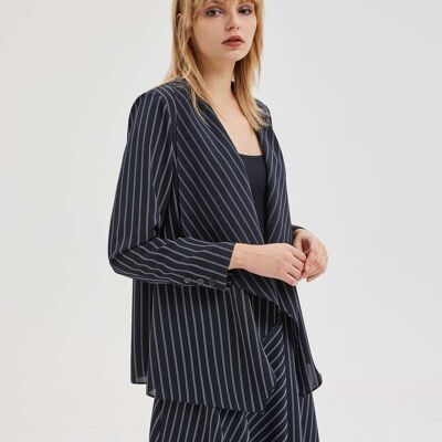 Stripe Asymmetric Blazer - Navy blue - S