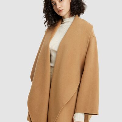 Draped Short Wool Coat - Camel - S