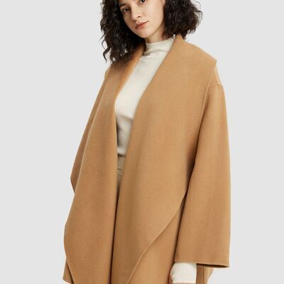 Draped Short Wool Coat - Camel - L
