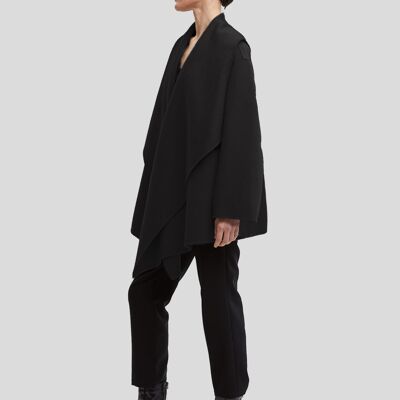 Draped Short Wool Coat - Black - L