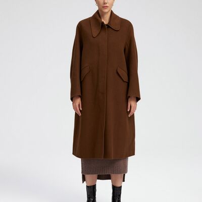 Wool Coat With Asymmetric Collar - Dark brown