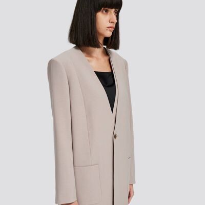 Single-breasted Wool-blend Suiting Blazer - Khaki - S