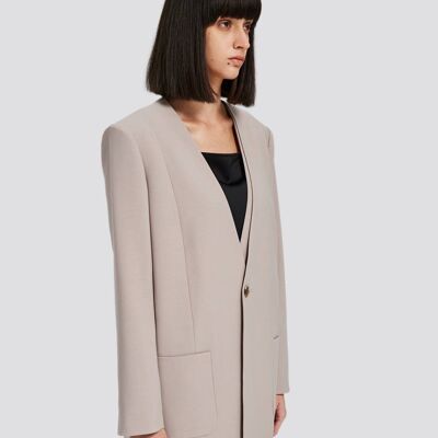 Single-breasted Wool-blend Suiting Blazer - Khaki - L