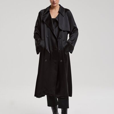 Double-Breasted Trench Coat - Black - S
