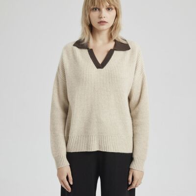 Open Collar Sweater - Sand - M