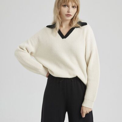 Open Collar Sweater - Natural white - S
