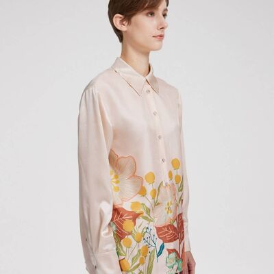 Floral Print Silk Gathered-waist Shirt - Floral print - S