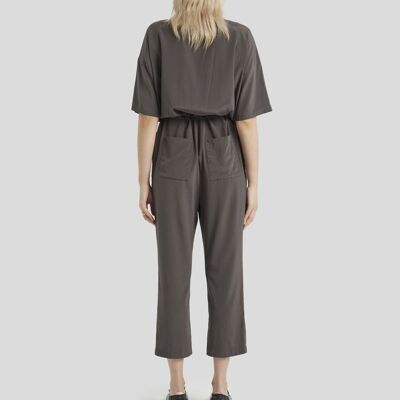 Short Sleeve Silk Jumpsuit - Warm charcoal - S