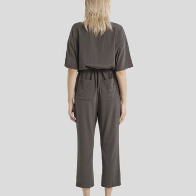 Short Sleeve Silk Jumpsuit - Warm charcoal - M