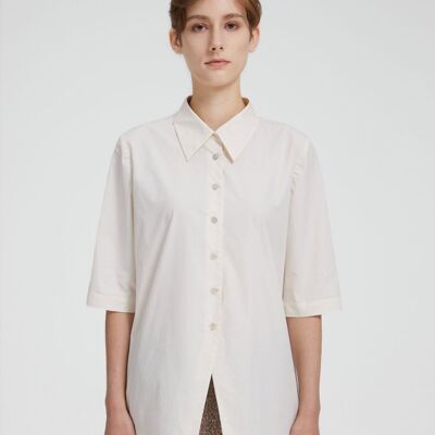 3/4 Sleeves Back-slit Shirt - Natural white - S