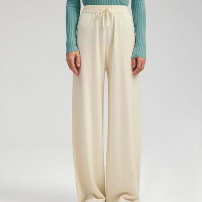 Cashmere Loose Straight Pants - White - M