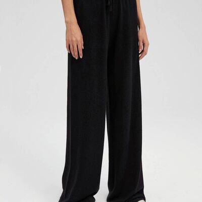 Cashmere Loose Straight Pants - Black - S