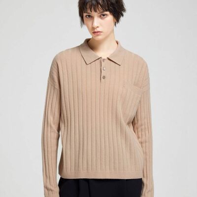 Cashmere Chelsea Collar Knitted Top - Beige - L