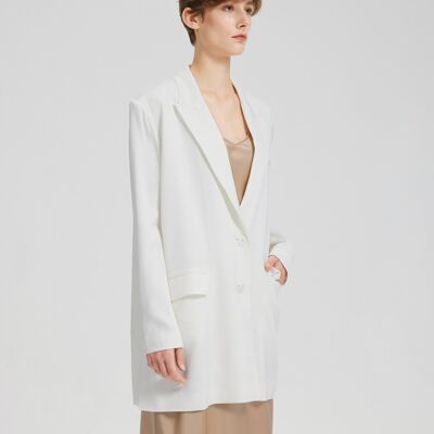 Oversized Single-breasted Blazer - White - S