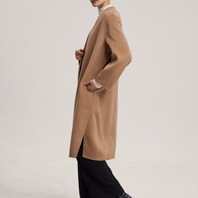 V Neckline Pure Camel Hair Coat - Camel - M