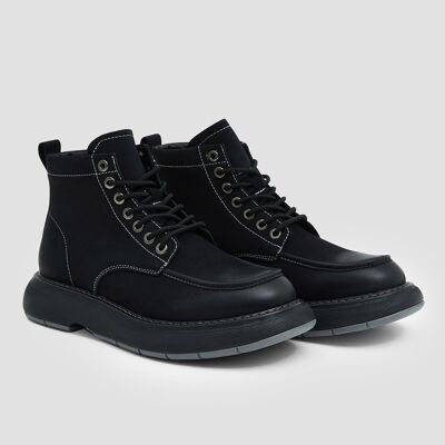 Stitched Lace-up Boots - Black - 6