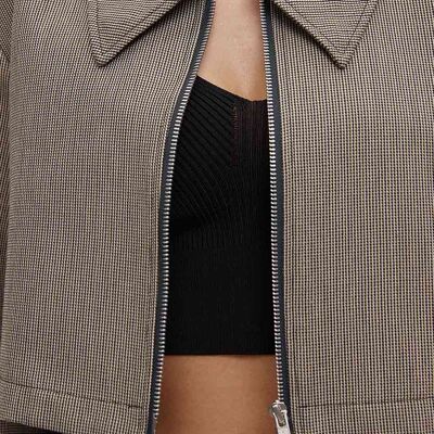 Crop Zipper-Front Jacket - Gray - XL